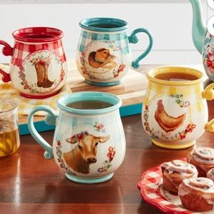 The Pioneer Woman Novelty Gingham Latte Belly Mugs - Set of 4 mugs